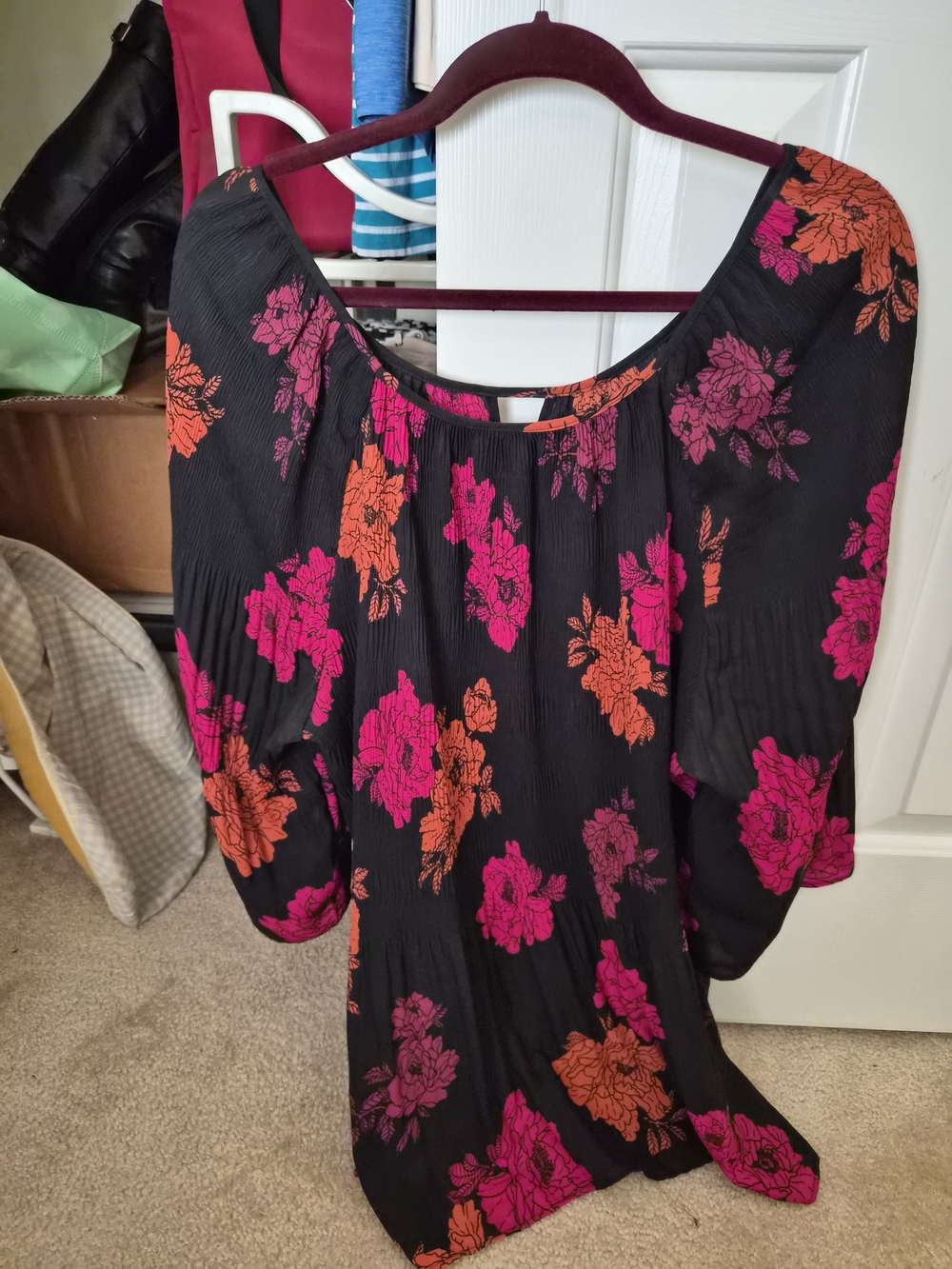 Avenue Black Tunic with Pink & Orange Floral Print